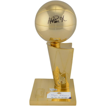 Magic Johnson Los Angeles Lakers Autographed NBA Finals Champion Replica Larry O'Brien Trophy with Sublimated Plate - Fanatics Authentic (Nba Magic Johnson Best Passes)
