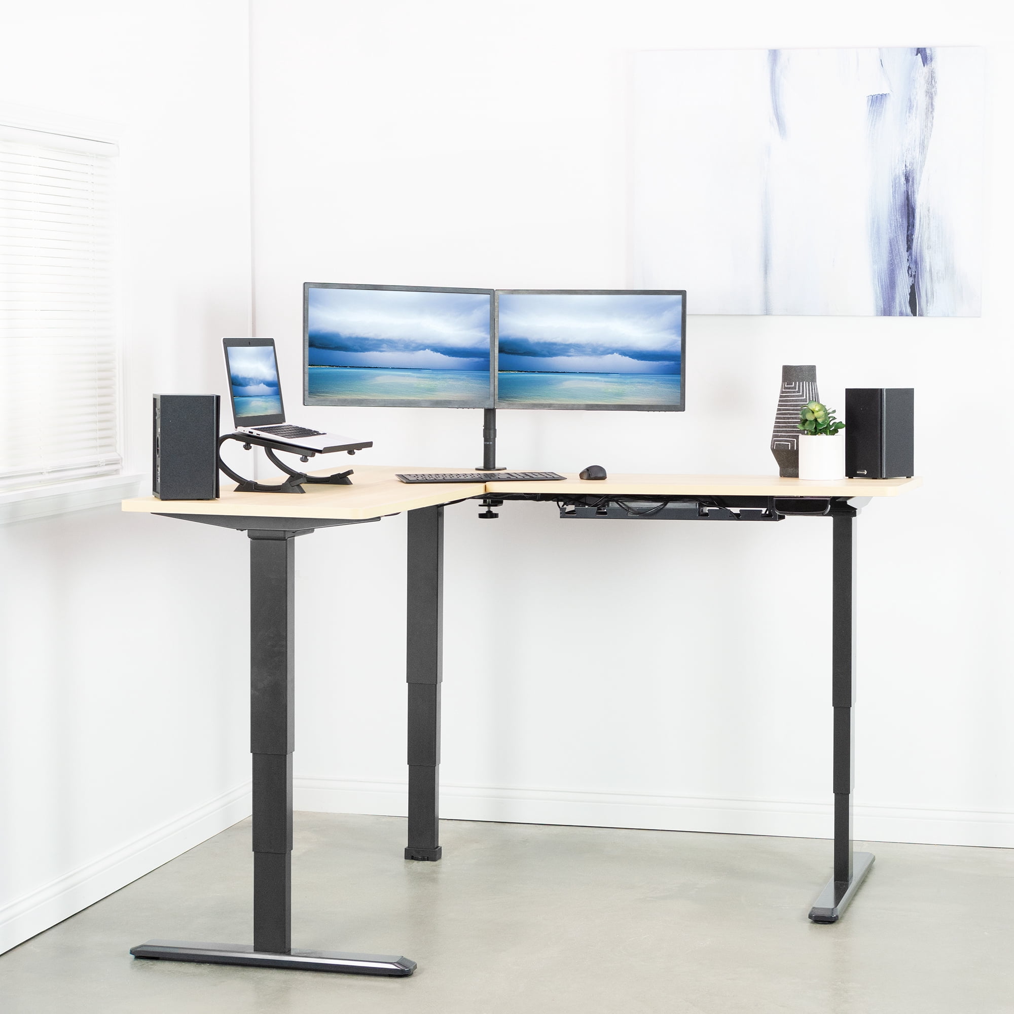 VIVO Electric Sit Standing Corner Desk Frame - Thumbnail 2