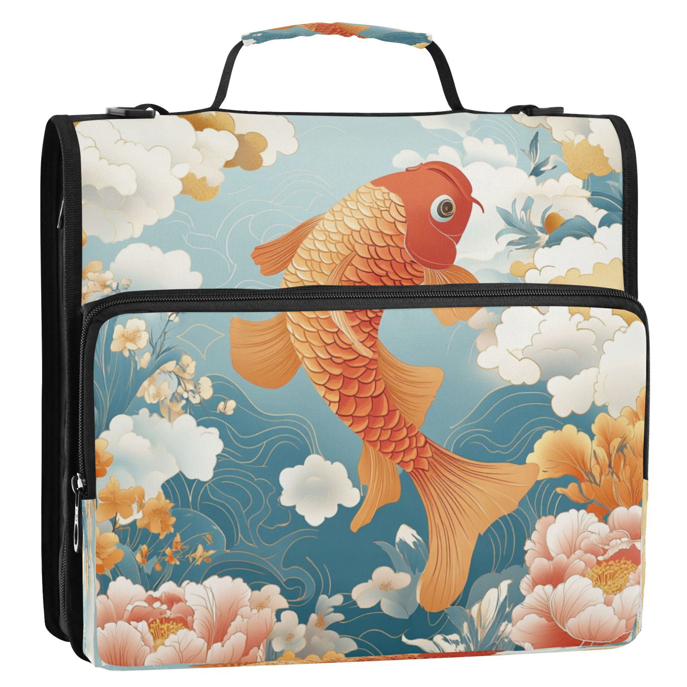 YAZAOO Zipper Binder trapper keeper Documents Organized Design Golden Koi in A Blossoming Dream Printed