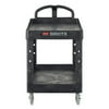 Rubbermaid Commercial FG454600BLA 26 in. x 55 in. x 33.25 in. 750 lbs. Capacity 2 Lipped Shelves Heavy-Duty Plastic Utility Cart - Black