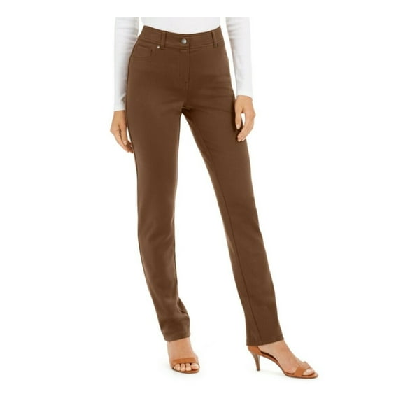 STYLE & COMPANY Womens Brown Stretch Slim Mid- Rise Straight leg Pants 12