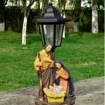 Tyidzon Christmas Decorations Jesus Figurines Solar Lights Outdoor LED Light-up Resin Statue with Nativity Manger Scene Outdoor Lights Waterproof for Home/Garden Decor, 12.4"H