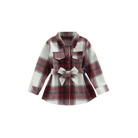 

Peyakidsaa Kids Baby Girls Plaid Shirt Coat Autumn Casual Warm Button Jackets with Belt