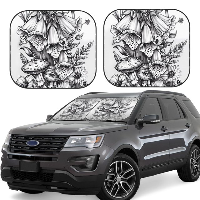 Balery Monochrome Botanical Illustration Parasol para parabrisas de coche de 2 piezas | Parasol plegable para parabrisas delantero de coche para la mayoría de sedanes-Large