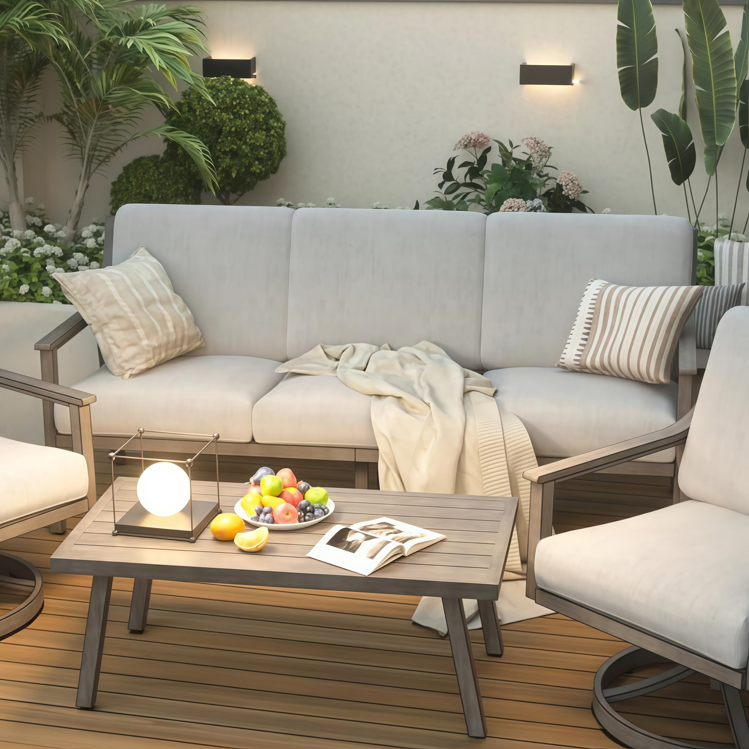 T-Patio Aluminum Outdoor Sofa, All Weather Patio 3-Seater Sofa, Grey, Set of 1