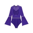 thumbnail image 6 of Yartina Women's Flared Sleeve Gymnastics Leotards Backless Ballet Dance Leotard Figure Skating Jumpsuit Purple XL, 6 of 7
