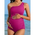 thumbnail image 3 of Sociala Ribbed Maternity Swimsuit Scalloped One Shoulder Bathing Suit Ruched Pregnancy Swimwear, 3 of 6