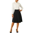 thumbnail image 2 of MODA NOVA Juniors' High Waist Button Decoration Vintage Pleated Flared Midi Skirt, 2 of 5