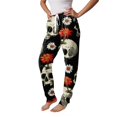 thumbnail image 4 of WULMLEO Women Soft Halloween Gothic Loungewear Jogger Pants, Skull Rose Floral Print, Adjustable Drawstring Elastic Waist Cuffed Ankle Casual Sleep Pajama Trousers Hot Pink M, 4 of 5