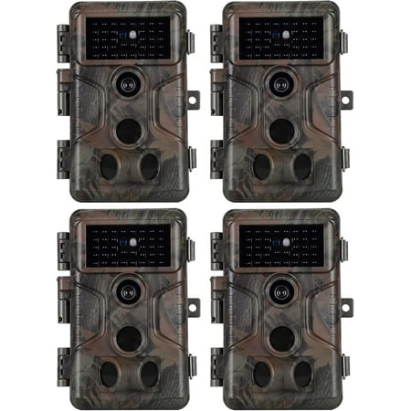 4-Pack BLAZEVIDEO Trail Cameras - 64MP HD 1296P No Glow Night Vision 0.1S Fast Trigger IP66 Waterproof & Password Lock Time Lapse/Stamp for Farm/Yard Wildlife