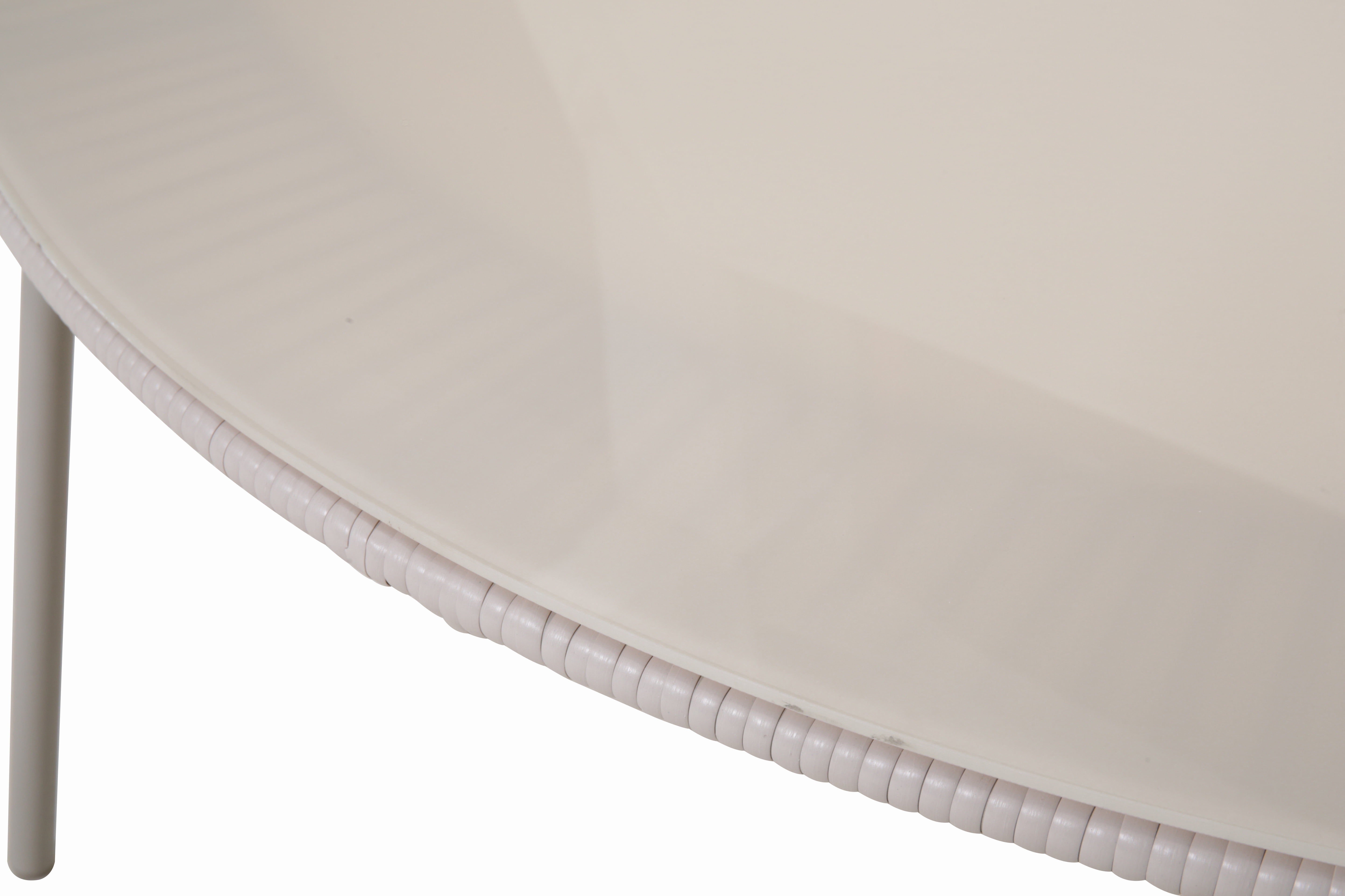 Outdoor Dining Table, Round Rattan Glass Top Table for Garden Patio Backyard, Off White