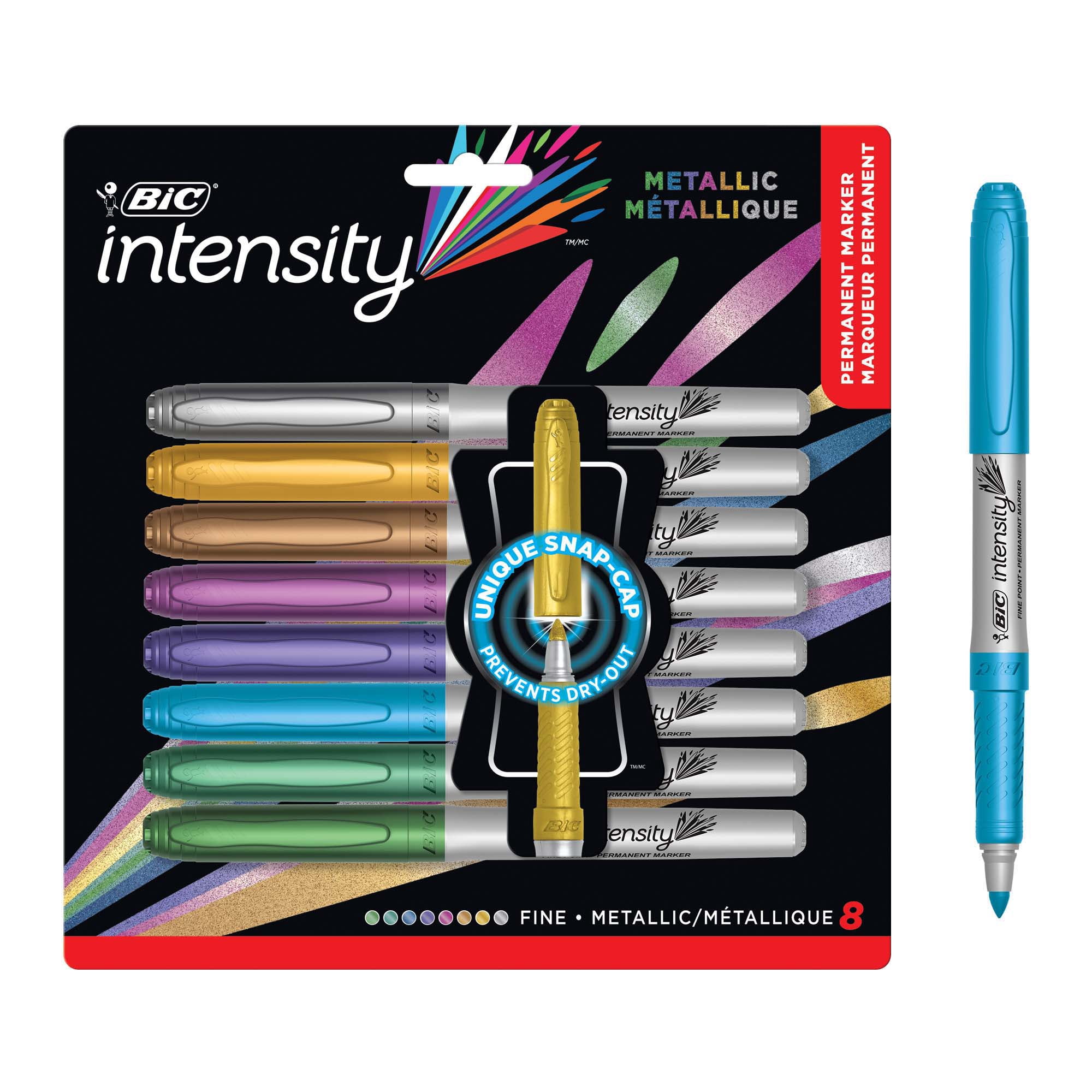 BIC Intensity Metallic Permanent Markers, Fine Point, Assorted Metallic, 8 Per Pack, 2 Packs