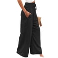 thumbnail image 2 of Mumubreal Women's Wide Leg Linen Pants Drawstring High Waist Palazzo Pants Flowy Beach Lounge Trousers with Pockets, 2 of 7