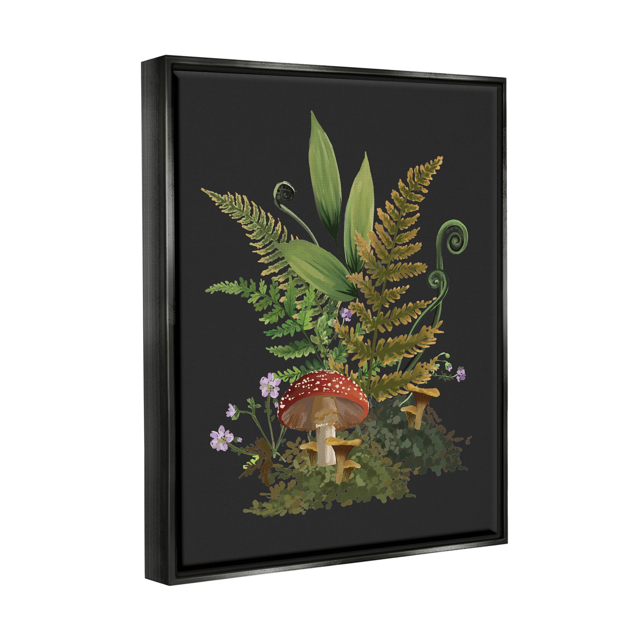 Ferns Sprouting Woodland Mushroom Plants Botanical & Floral Graphic Art Jet Black Framed Art Print Wall Art
