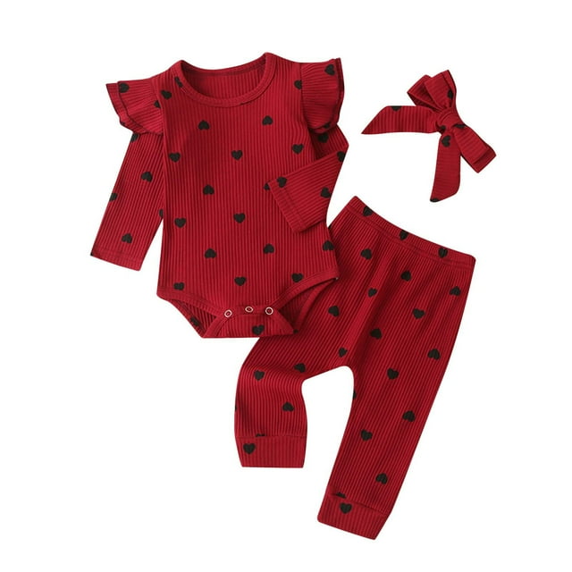 Ensemble 3 Pcs à Manches Longues à Volants Côtelés et Pantalon pour Bébé Fille