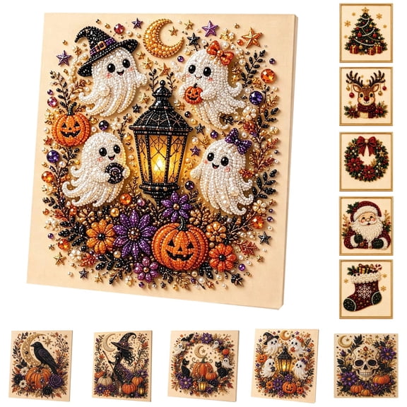 Halloween Pearl Art DIY Kit, Spooky Cute 3D Diamond Art Kits for Adults and Beginners, Halloween Ghost Pearl Painting Kit for Home Wall Decoration