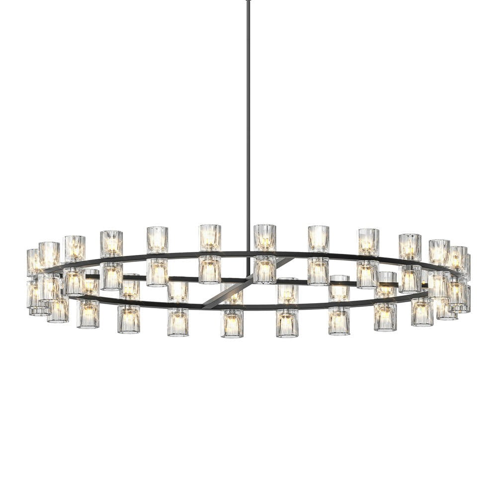 Keepoman 48inch Chandelier Ceiling Pendant Light Fixtures with Luxury Crystal and Decorative Lights Simple LED Lighting for Living Room, Dining Room, Home Decor, Black (Bulbs Included)