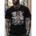 thumbnail image 4 of Lighthouse Men's T Shirts Seagulls T-Shirt for Men Ocean Graffiti Crew Neck Tees Cotton Tops, Black, S, 4 of 7