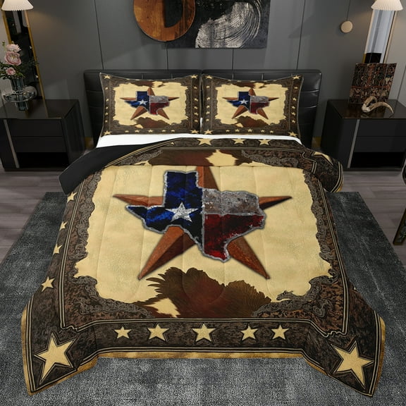 Homewish Tribal Texas Stars Bedding Comforter Set, Vintage American Stars Twin Comforter Sets, Southwestern Style Reversible Bedding Set, Super Cozy Room Decor, 2-Piece