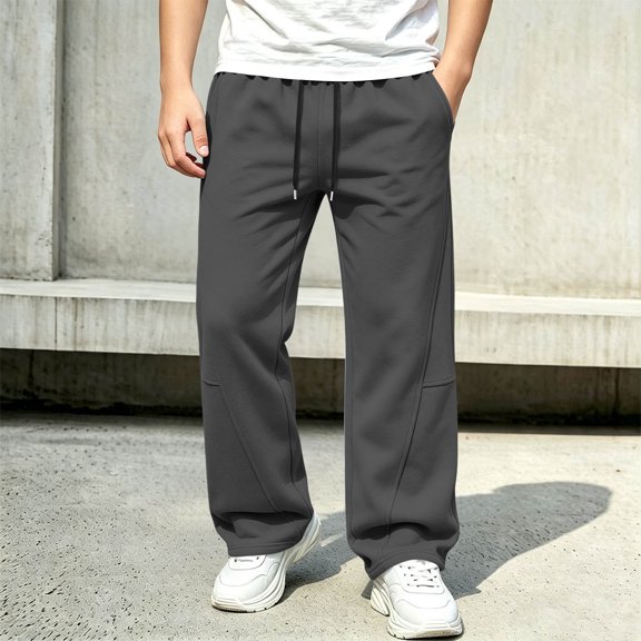 Cethrio Boys Sweatpants Size 14, Elastic Waist Casual Running Elastic Bottom Athletic Pants with Pockets Dark Gray