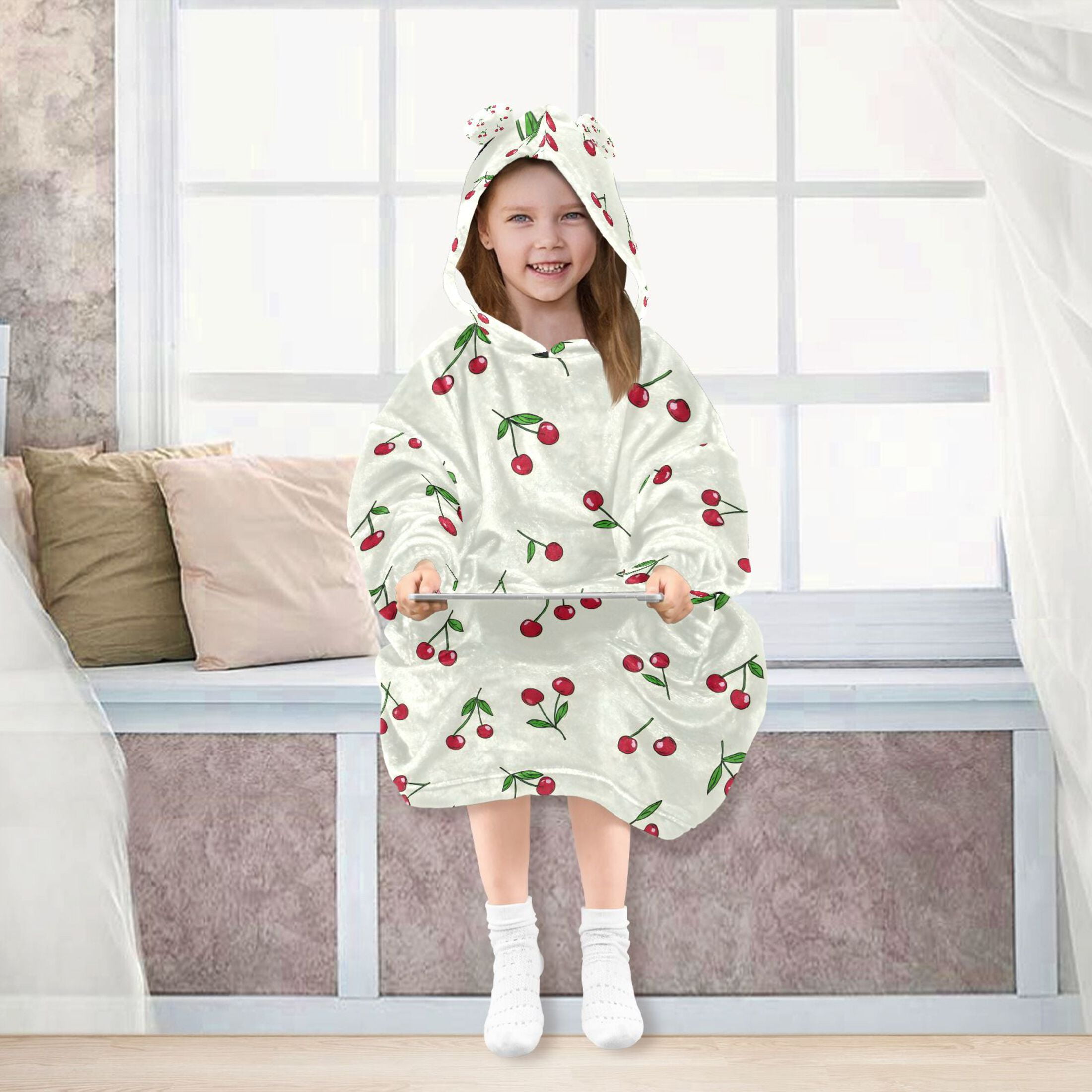 joogoo Wearable Blanket Hoodie for Red Cherries Oversized Sherpa Hooded 3-14 YR M