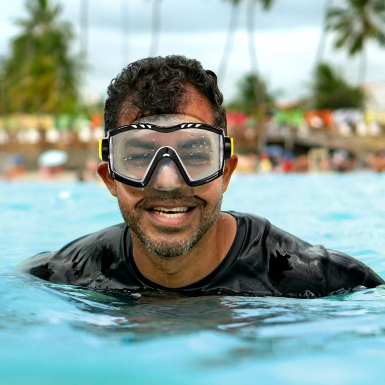 Dolfino Latex Free Adult Swim Mask, Black/Yellow, Ages 12+