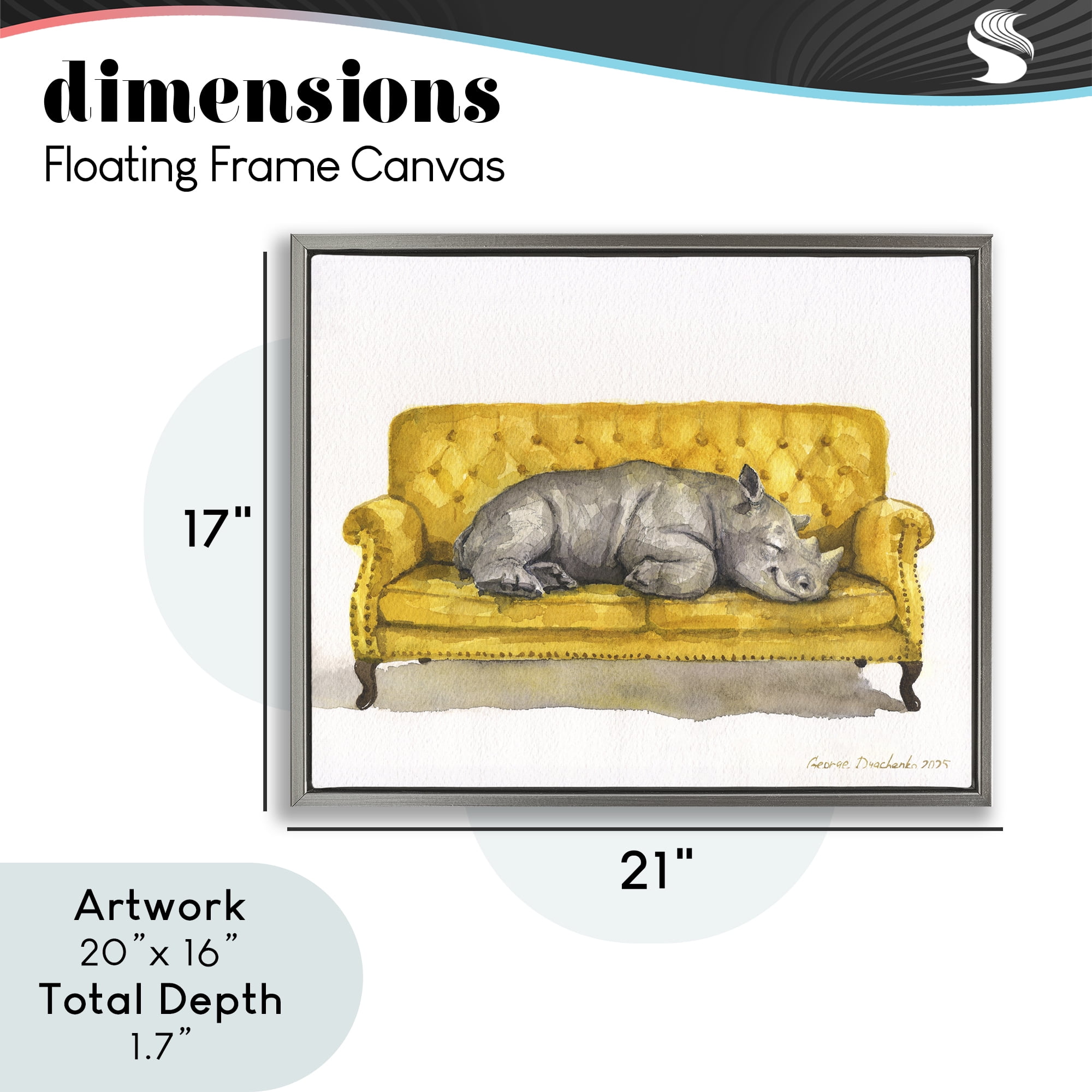 Stupell Industries Cute Rhino Resting Gray Framed Floater Canvas Wall Art, design by George Dyachenko