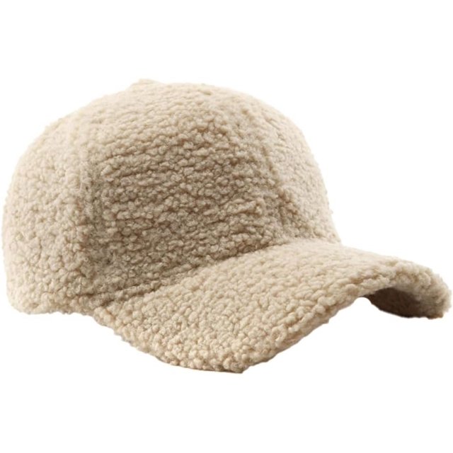 LinYooLi Winter Baseball Cap for Women Lamb Wool Solid Color Warm Visor Teddy Fleece Hat for Outdoor Travel Adjustable