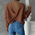 thumbnail image 3 of Fesfesfes Women's Fashion Tops Casual Fall Spring Solid Color off Shoulder Short Sleeve Pullover Knit Sweater Comfy Daily Wearing Clothes(Brown#2,S), 3 of 6