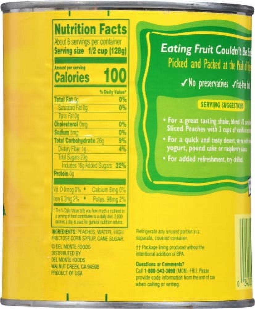 2X-Del Monte Yellow Cling Sliced Peaches in Heavy Syrup Canned Fruit - 29 oz