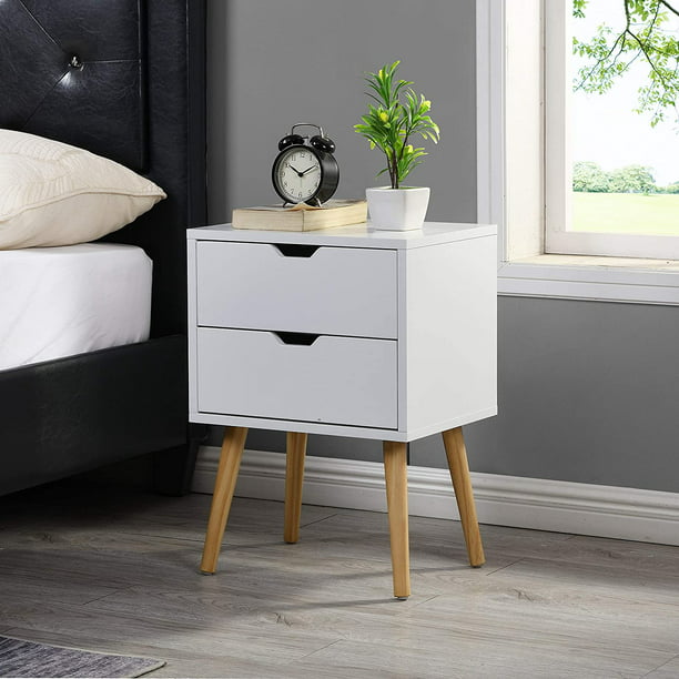 2-Drawer White End Side Table Nightstand 16 in. W x 13 in. D x 22 in. H ...