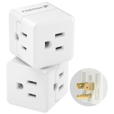 Fosmon [ETL Listed] 2 Pack 3 Outlets Electrical Adapters Plug For Travel, Cruise, Home & Office, Grounded 3 Prong Plug In Wall Adapter Charger, 3 Way, Multi Plug & Cube Wall Outlet Extender, White
