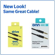 onn 3ft 3.5mm Aux to Aux Braided Audio Cable, Black