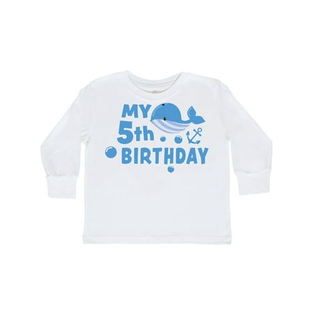 

Inktastic Nautical My 5th Birthday with Blue Whale Gift Toddler Boy or Toddler Girl Long Sleeve T-Shirt