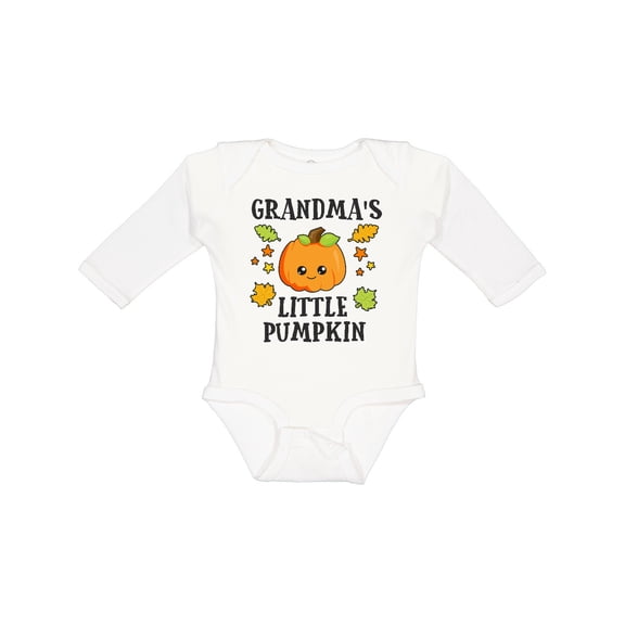Inktastic Grandmas Little Pumpkin with Leaves and Stars Boys or Girls Long Sleeve Baby Bodysuit