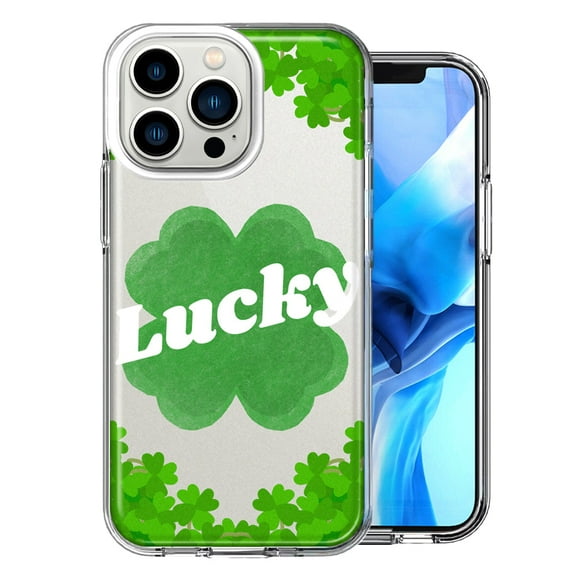 MUNDAZE Case for Apple iPhone 15 Pro Max Slim Hard Shell Soft TPU Hybrid Shockproof Heavy Duty Protective Phone Cover - Lucky St Patrick's Day Shamrock Green Clovers Design