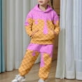 thumbnail image 2 of XAOFW Girls Outfits Fashion Cartoon Print Hooded Long Sleeve Top Pants Big Kids Youth Two Piece Fit Trendy Casual Holiday Vacation Clothing Sets, 2 of 8