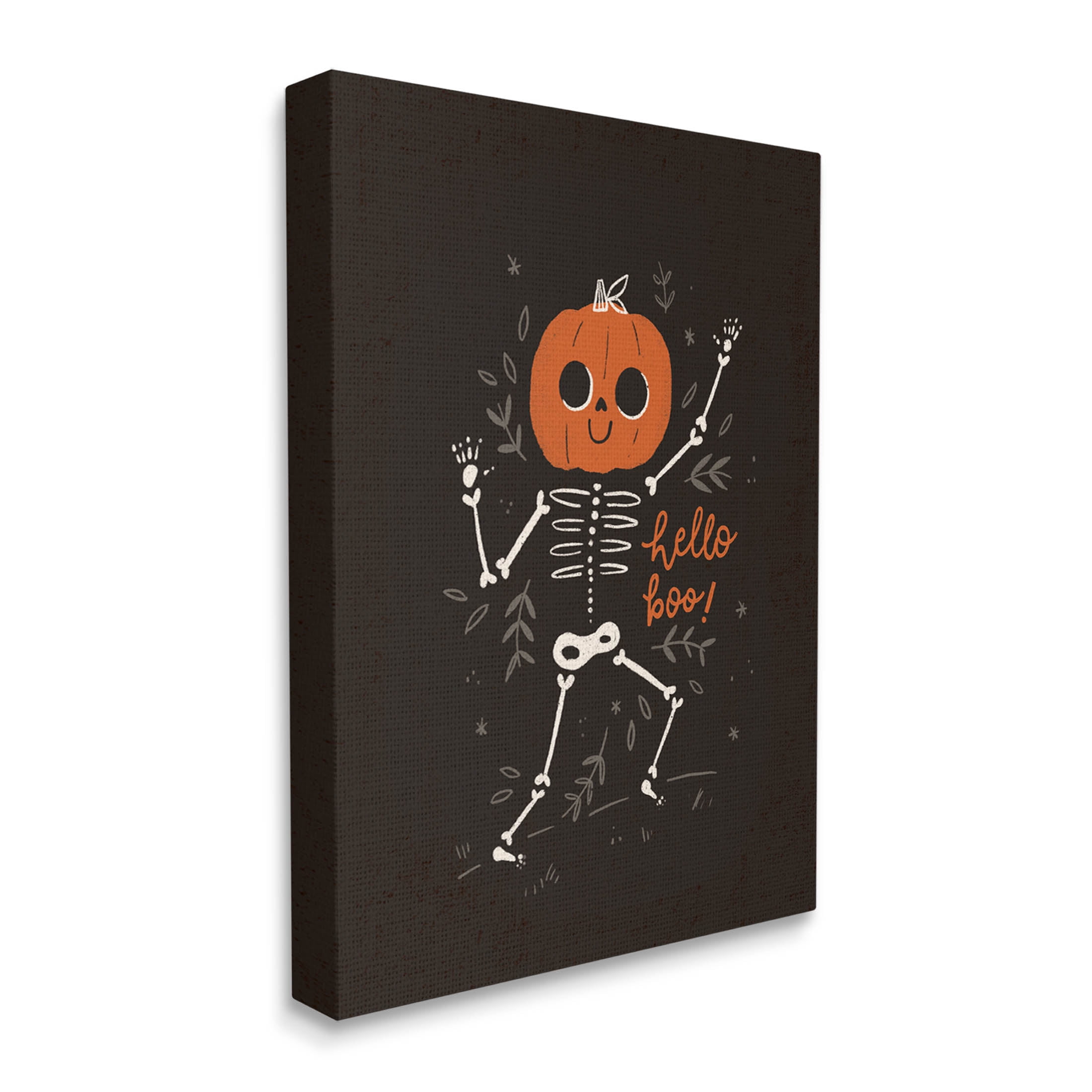 Hello Boo Halloween Smiling Skeleton Holiday Graphic Art Gallery Wrapped Canvas Print Wall Art