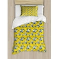 thumbnail image 1 of Jungle Duvet Cover Set Twin Size, Grunge Style Tropical Plant Leaves Palm Banana Monstera Leaves on Yellow, Decorative 2 Piece Bedding Set with 1 Pillow Sham, Yellow Blue and White, by Ambesonne, 1 of 3