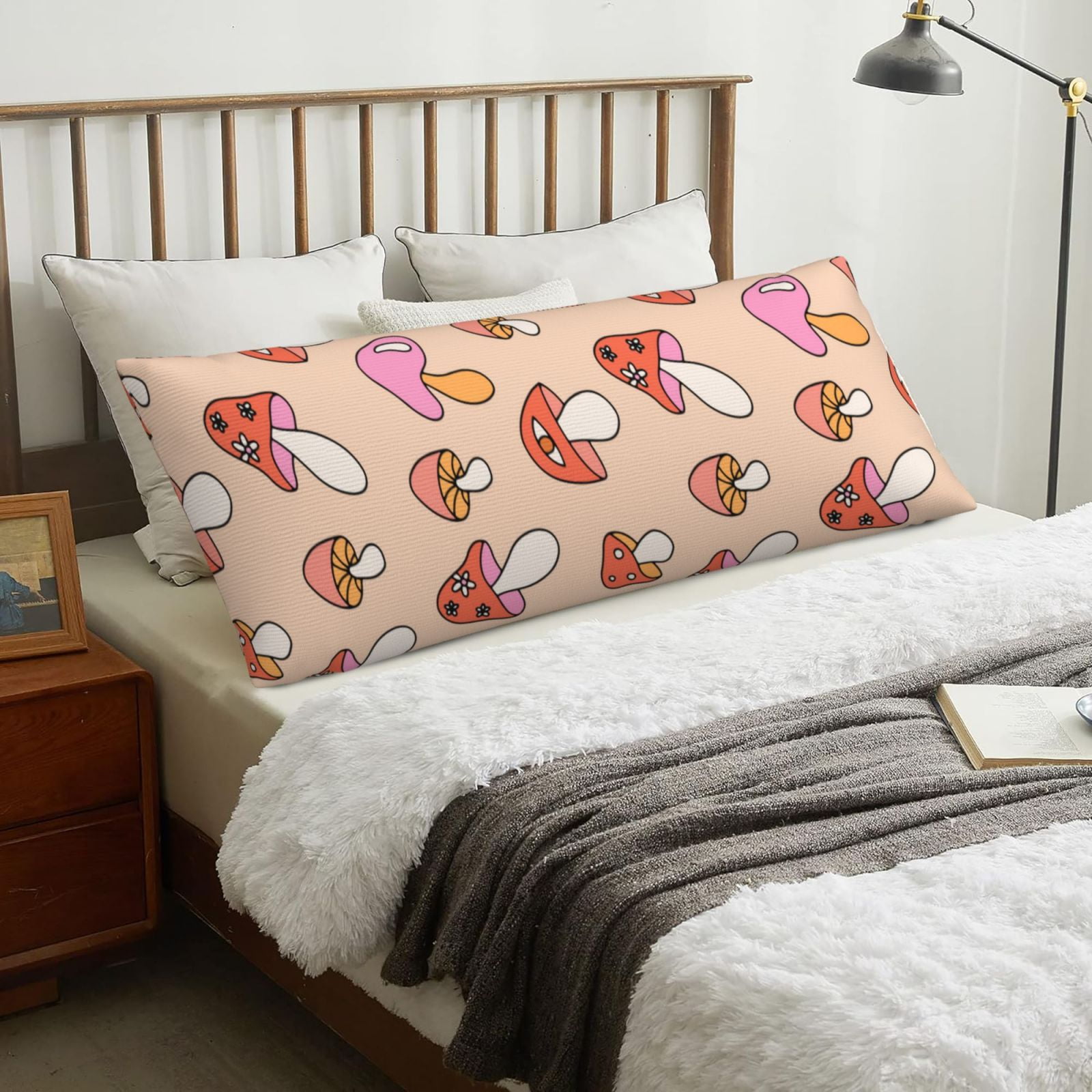 Naloa 70s Mushroom Super Soft 20x60 Body Pillow Case,Long Side Hidden Zipper（PILLOWS ARE NOT INCLUDED）