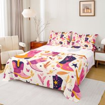 Homewish Kawaii Pink Boots 4 Pieces Queen Sheet Sets for Preppy Kids Children,Western Cowgirl Ultra Soft Flat Sheet,Exotic Style Queen Fitted Sheet,Super Cozy Room Decor
