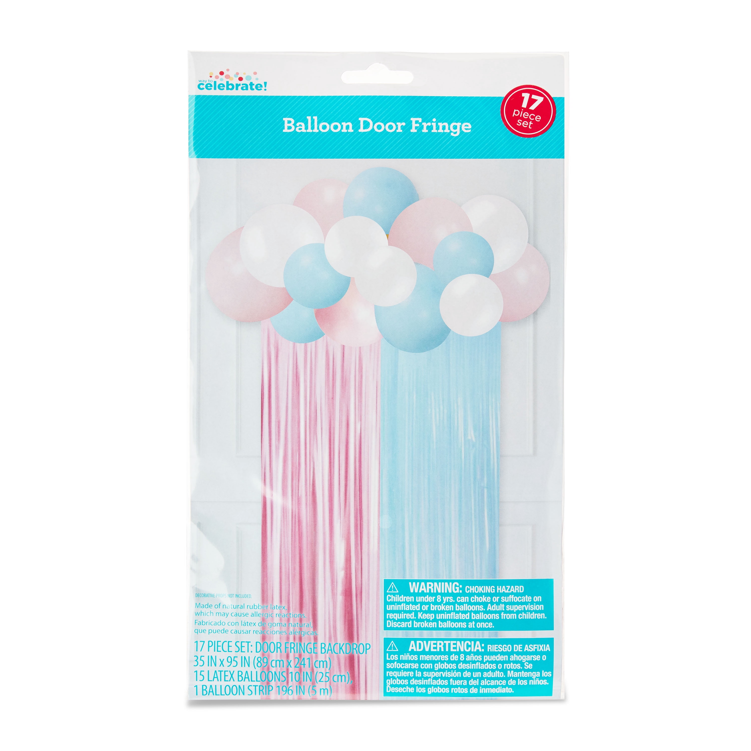 Pink/Blue Baby Shower Latex Balloon Door Fringe Decoration, 35" x 95", 17 Pieces, by Way To Celebrate