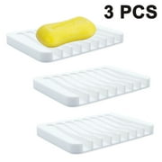 3pcs Soap Dish Shower Waterfall Soap Tray Soap Saver Soap Holder Drainer Flexible Silicone for Shower/Bathroom/Kitchen/Counter Top,Easy Cleaning