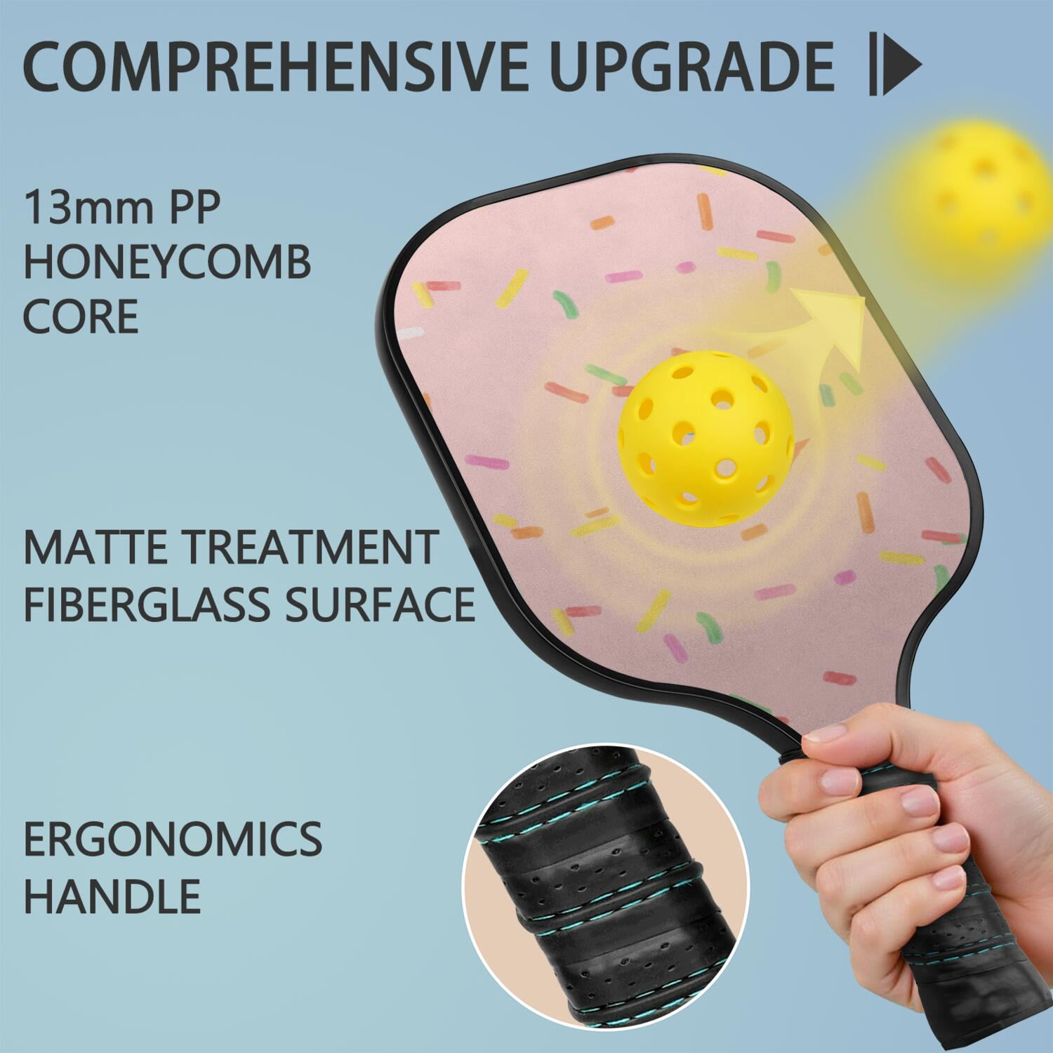 Pickleball Paddles Set Of 1, Fiberglass Surface, Sweet Candy Print, 1 Paddle, 2 Balls & Bag