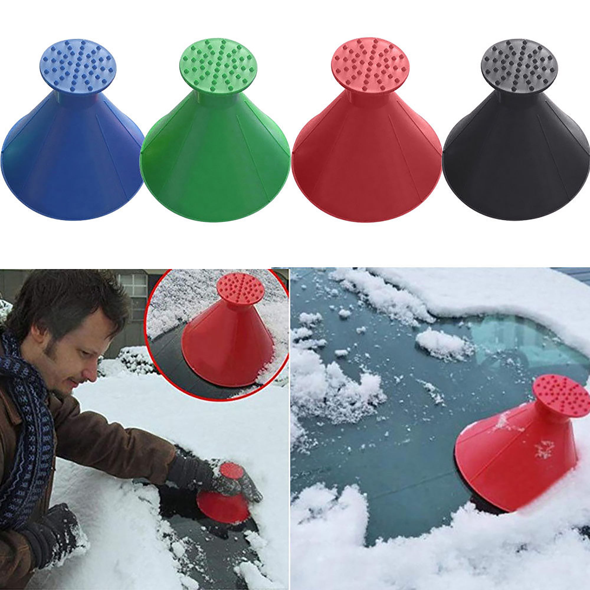 Magical Car Ice Scraper with Funnel,2 Pack Cone Windshield Ice  Scrapers,Round Snow Scraper for Car(Red)