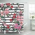 thumbnail image 1 of ZY-suttom Coloré Floral Printemps Motif Grandes Roses et Rayures Vert Rideau de Douche 66x72 Pouces, 1 of 1