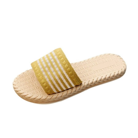 

Puawkoer Ladies Shoes Summer Fashion Beach Slippers Straw Solid Color Flat Slippers