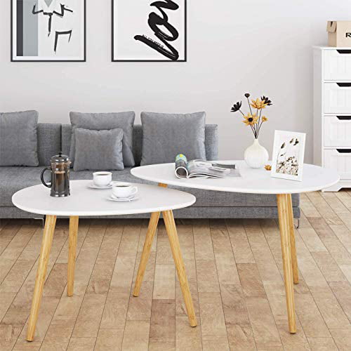 Homfa Coffee Table Nesting Table End Table Side Table Water droplet shape Home and Office White Set of 2