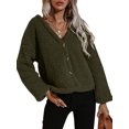 thumbnail image 1 of Cárdigan, Chaqueta de lana para mujer Abotonada Manga larga Cuello en V Fuzzy Abrigos casuales cálid Meterk Verde/Medio, 1 of 7