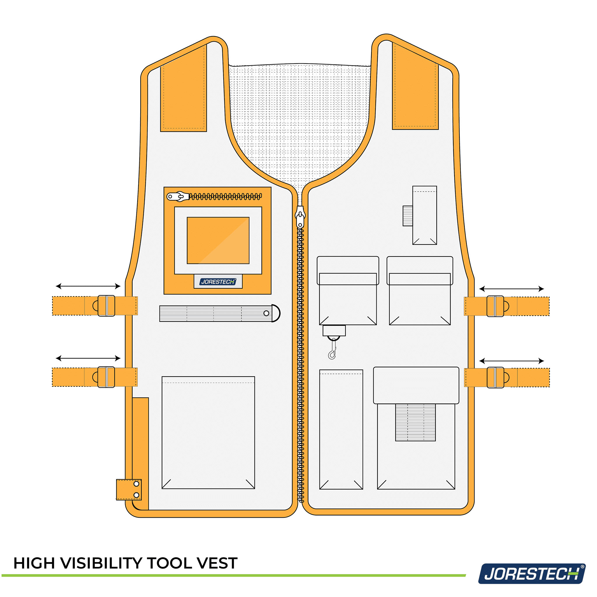 JORESTECH Hi-Vis Safety Tool Vest, VL-09 (Black/Orange)